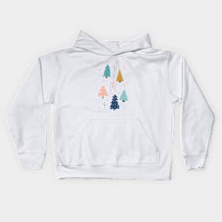 Winter Trees in Blue + Gold Kids Hoodie